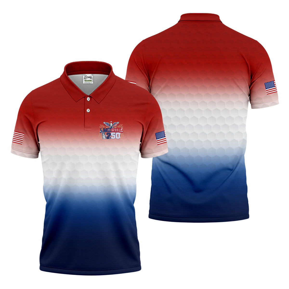 America 250 Red White Blue Golf Ball Pattern US Flag Golf Shirt, Patriotic 4th Of July Golf Shirts For Men