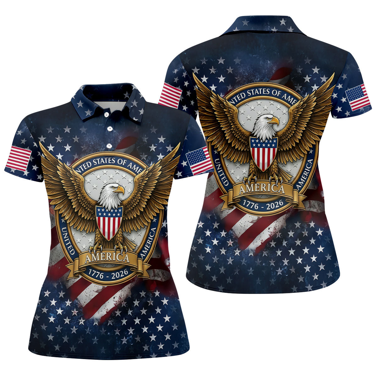 250th Anniversary USA Bald Eagle Distressed Golf Shirt, Patriotic 4th Of July Golf Shirt For Women