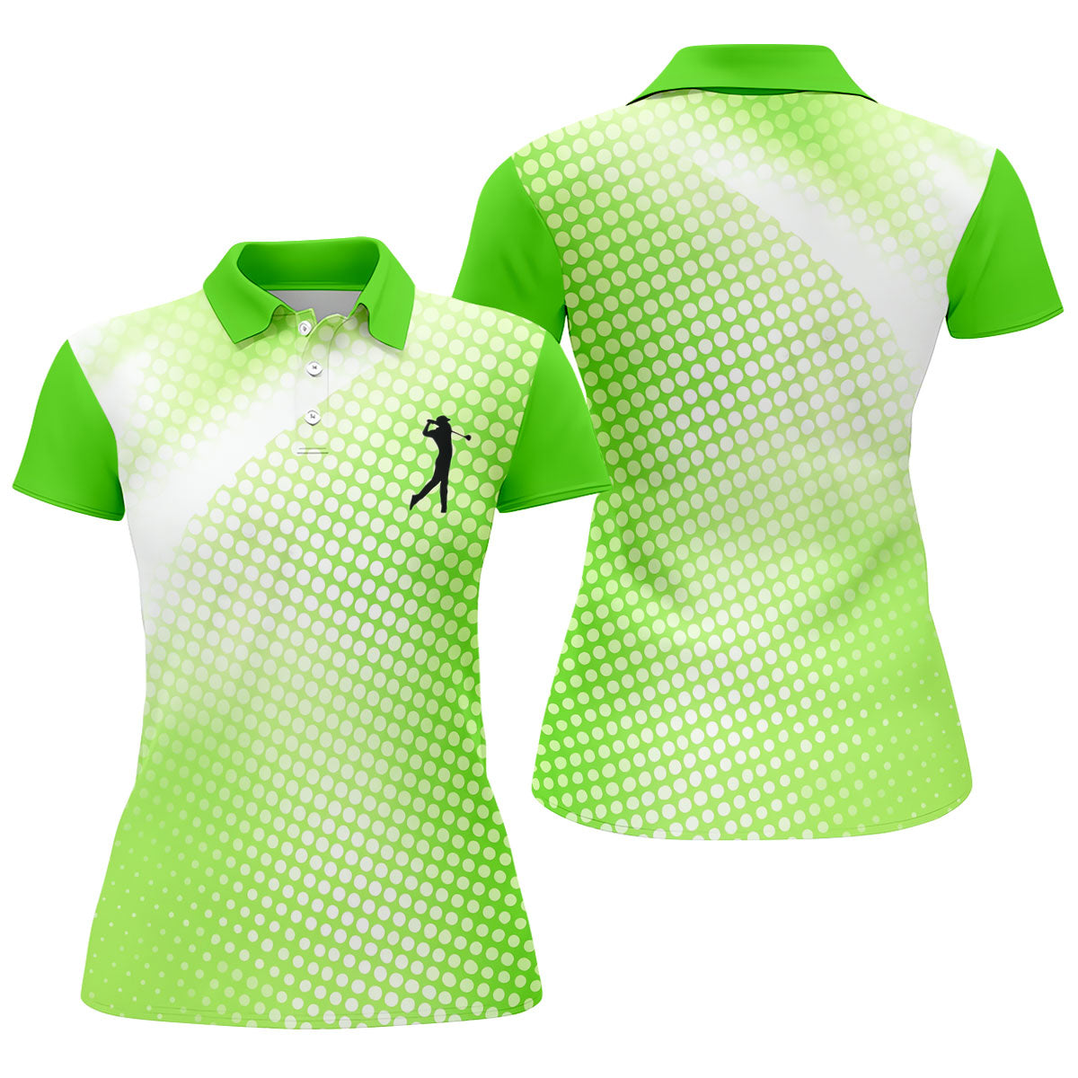 Green White Gradient Polka Dot Golf Shirt, Women's Golf Tops, Ladies Golf Polos