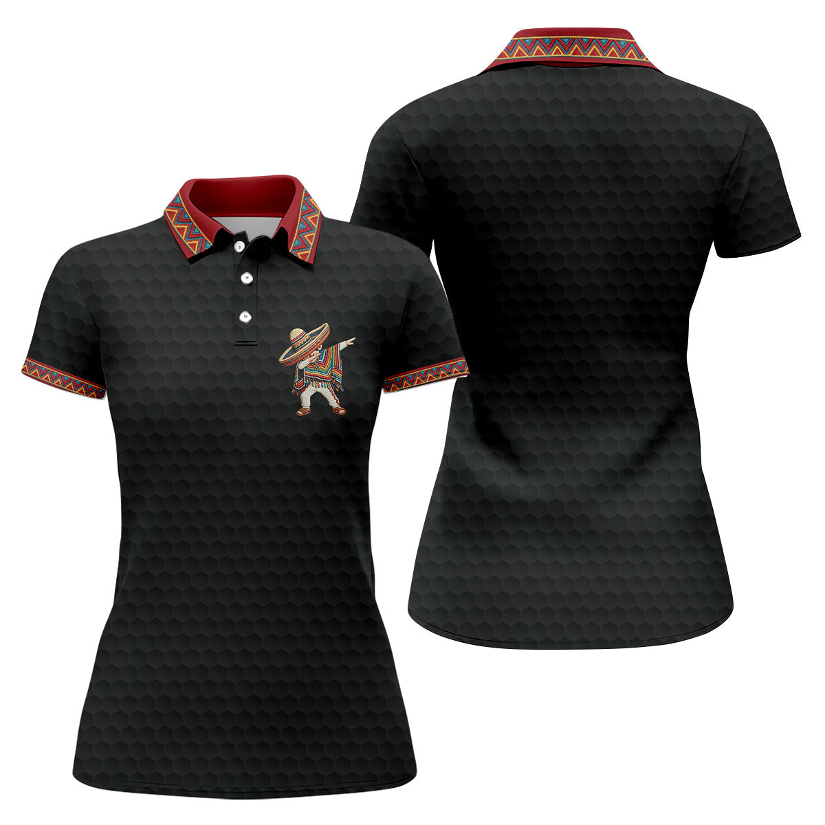 Cinco De Mayo Celebration Golf Ball Pattern Black Golf Shirt, Golf Shirt For Women