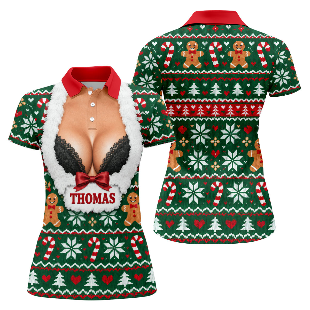 Custom Name Sexy Cleavage Christmas Golf Shirt, Womens Golf Tops, Ladies Golf Shirts