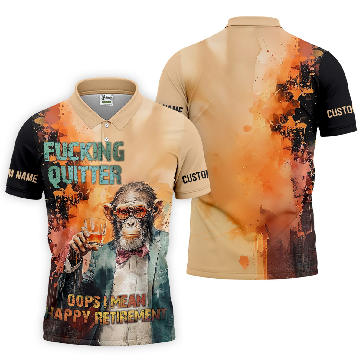 Funny Monkey Happy Retirement Golf Polo Shirt, Golf Polo Shirts For Men, Printed Golf Shirts