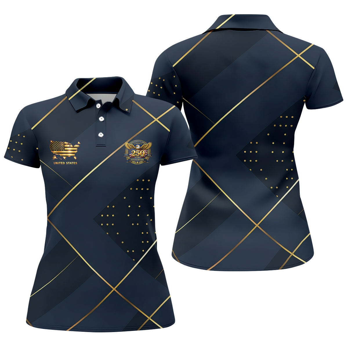 Bald Eagle 250 Years Anniversary Navy Patriotic Golf Shirt, 4th Of July Golf Shirt For Women