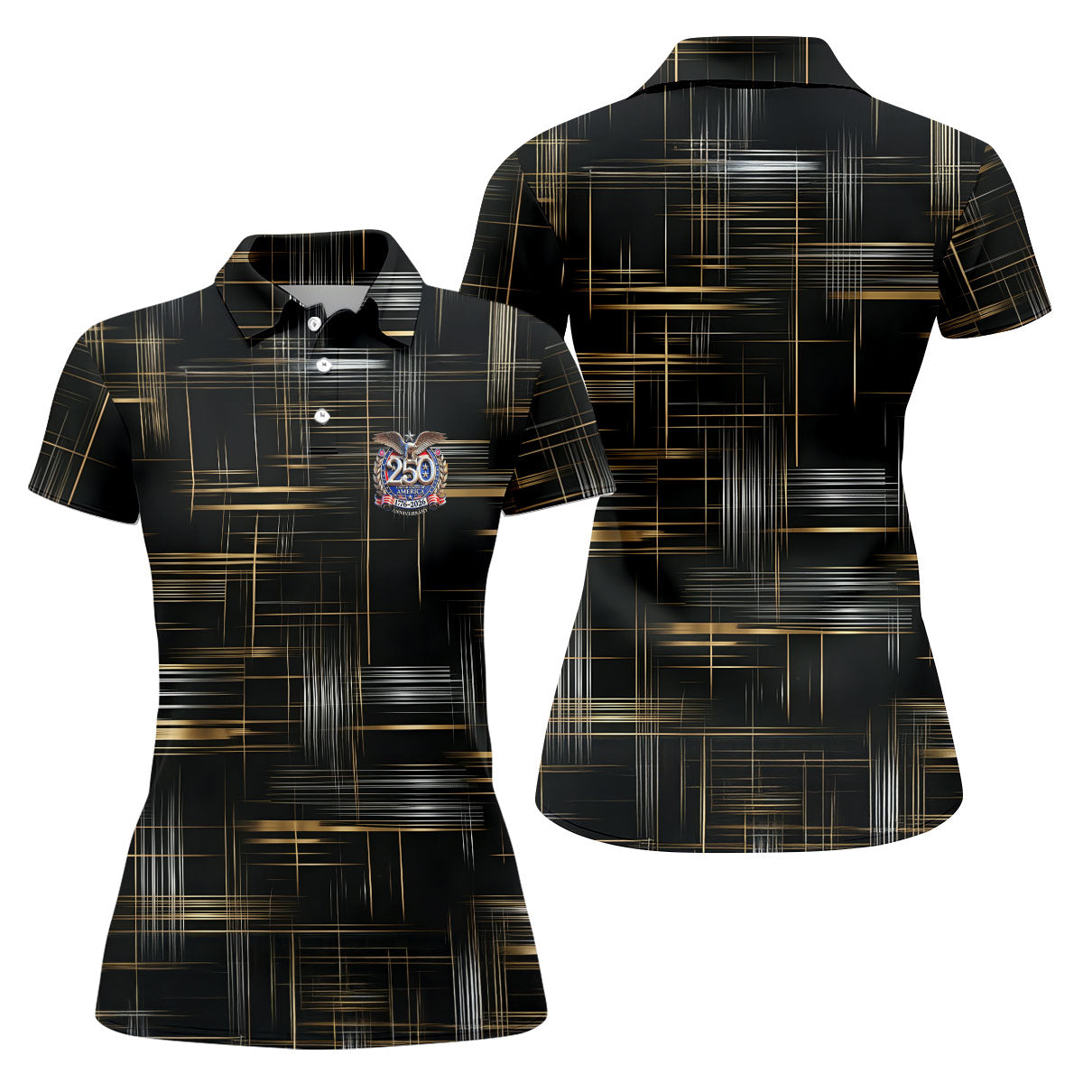 Gold And Silver Grid Pattern Patriotic 4th Of July Golf Shirt, 250 Years Golf Shirt For Women