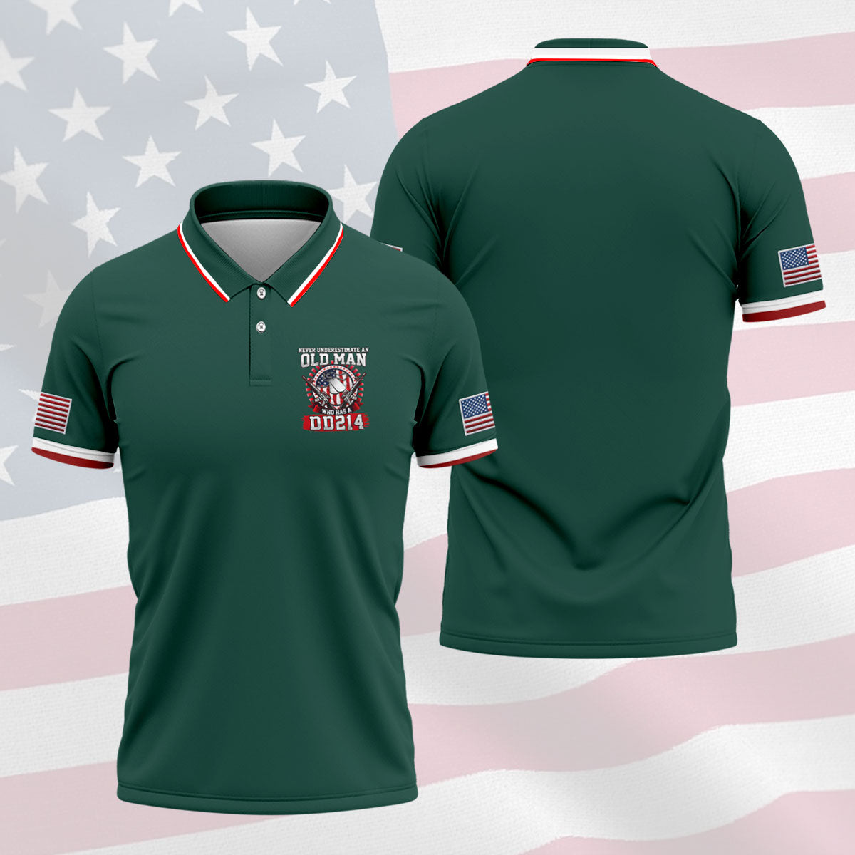 Never Underestimate An Old Man Who Was A DD214 Veterans Golf Shirts For Men, 250 Years Patriotic Golf Shirt