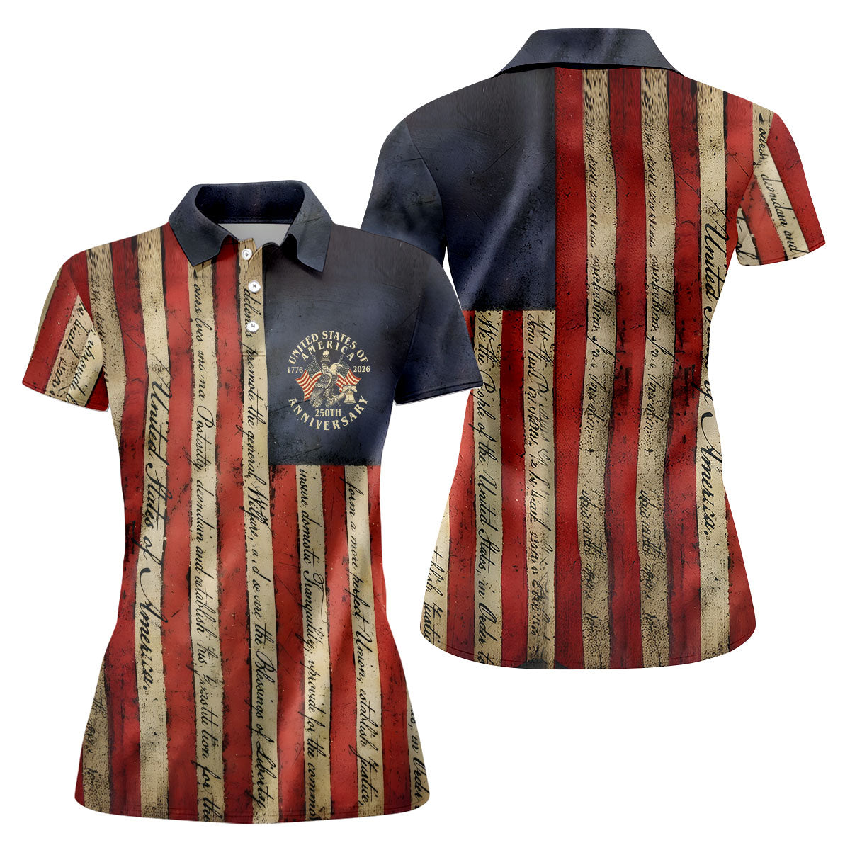 USA 250th Anniversary Distressed Flag Patriotic Golf Shirt, 4th Of July Golf Shirt For Women