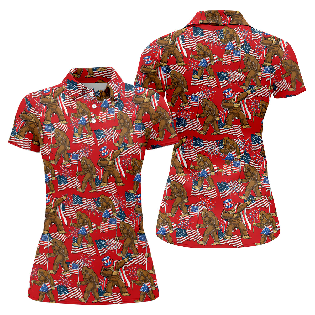 US Flag Pattern 250 Years Bigfoot Golf Shirt, Patriotic 4th Of July Golf Shirt For Women