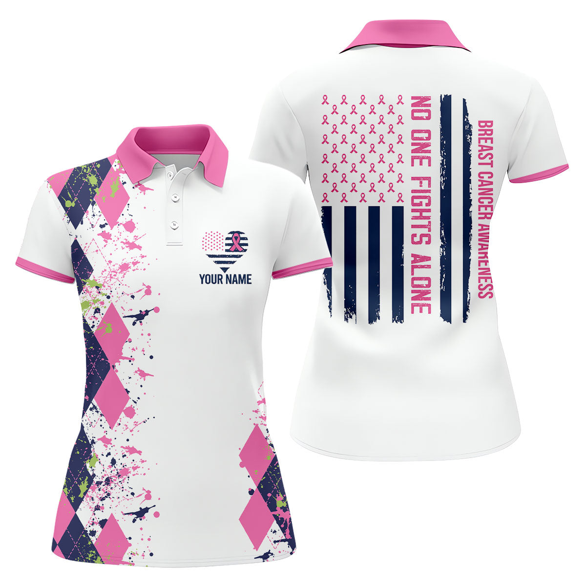 Custom No One Fights Alone Breast Cancer Shirt, Golf Shirts For Women, Ladies Golf Top
