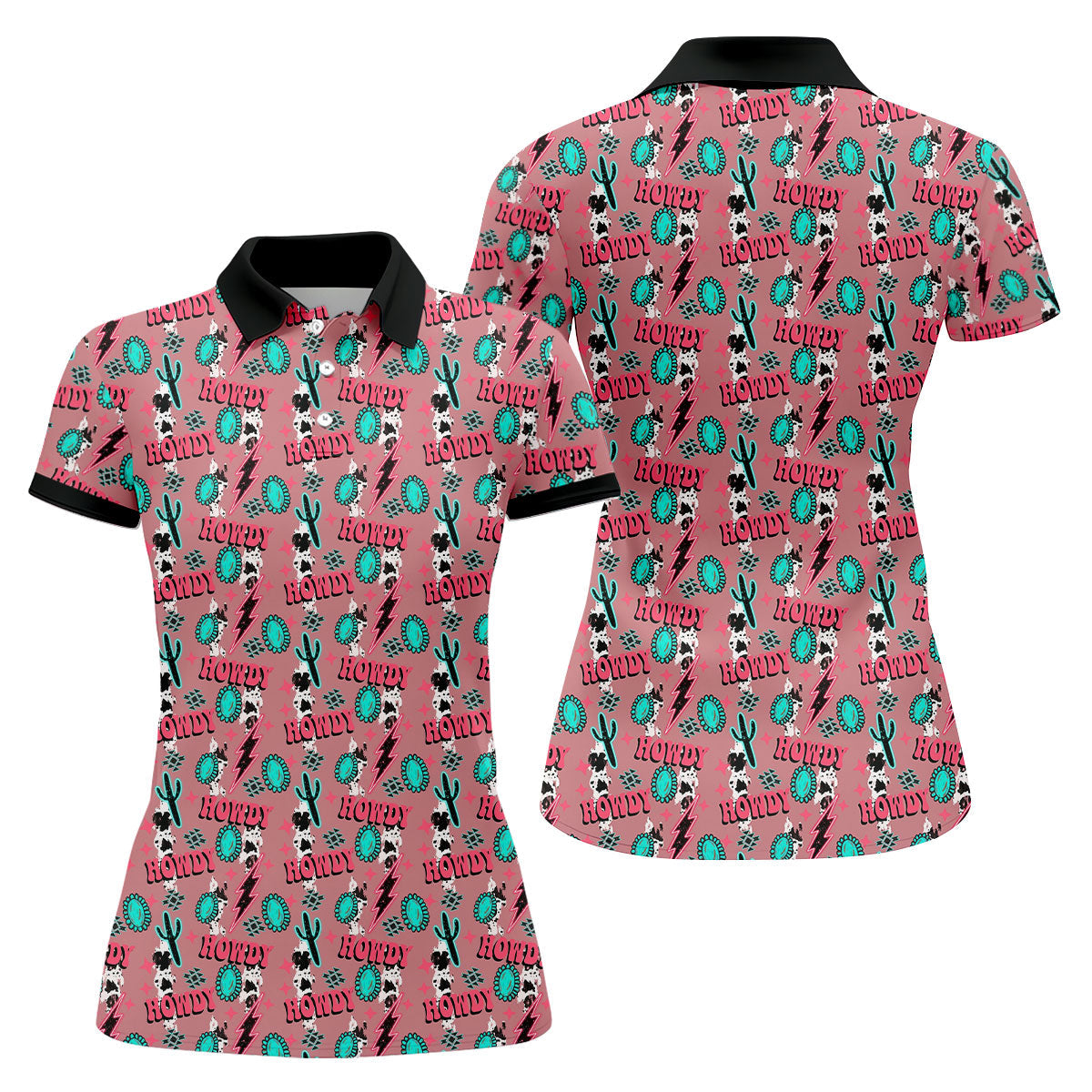 Howdy Pink Lightning Bolts Western Theme Women Golf Top, Ladies Golf Shirts, Golf Shirt For Women