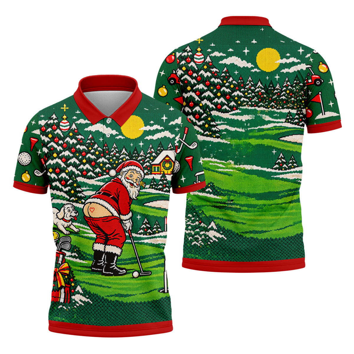 Funny Santa Mooning Dog Christmas Golf Shirt, Mens Golf Polo, Golf Shirts For Men
