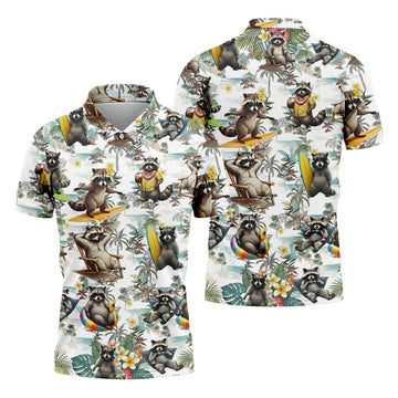 Raccoon Beach Vacation Hawaiian Shirt, Hawaiian Shirt For Men, Tropical Button Up Shirt