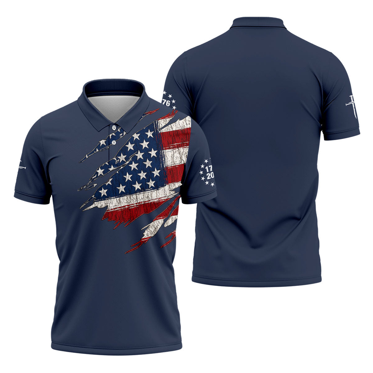 250th Anniversary Faith Cross Distressed USA Flag 4th Of July Golf Shirt, Patriotic Golf Shirt, Polo For Men
