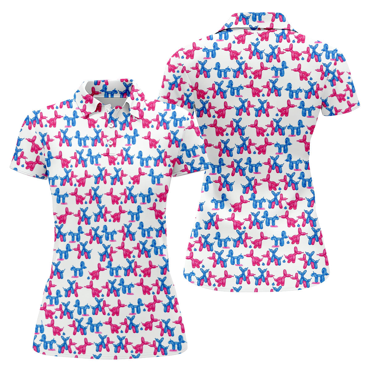 Funny Balloon Dog Pattern Golf Polo Shirt, Women's Golf Tops, Printed Golf Shirt