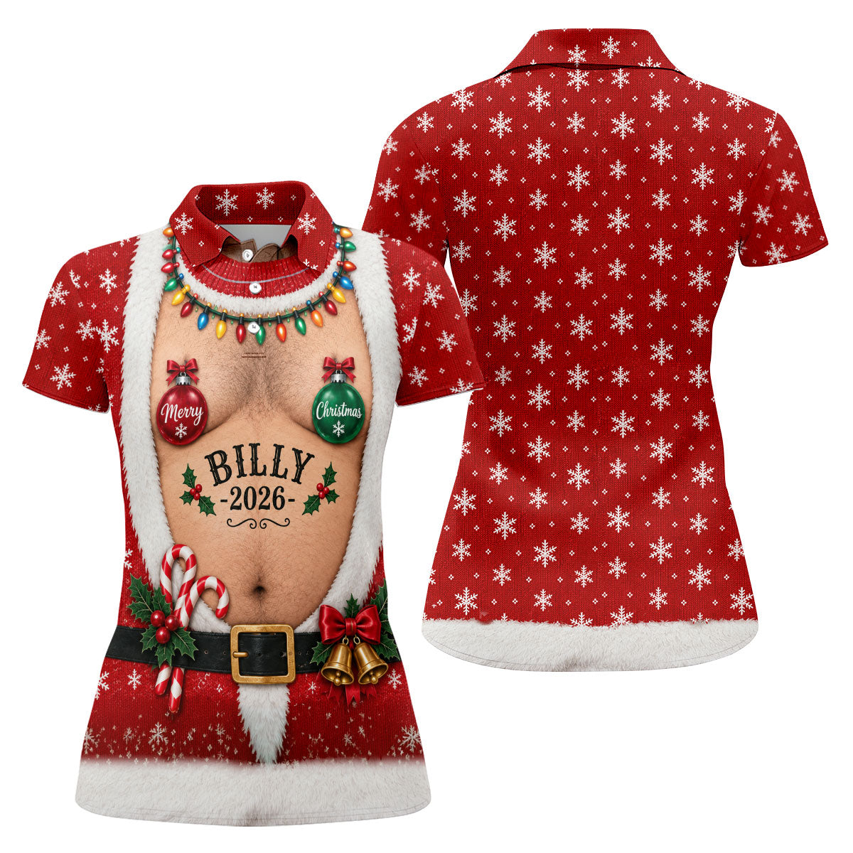 Funny Merry Christmas Custom Name Polo Shirt, Ladies Golf Tops, Golf Shirts For Women