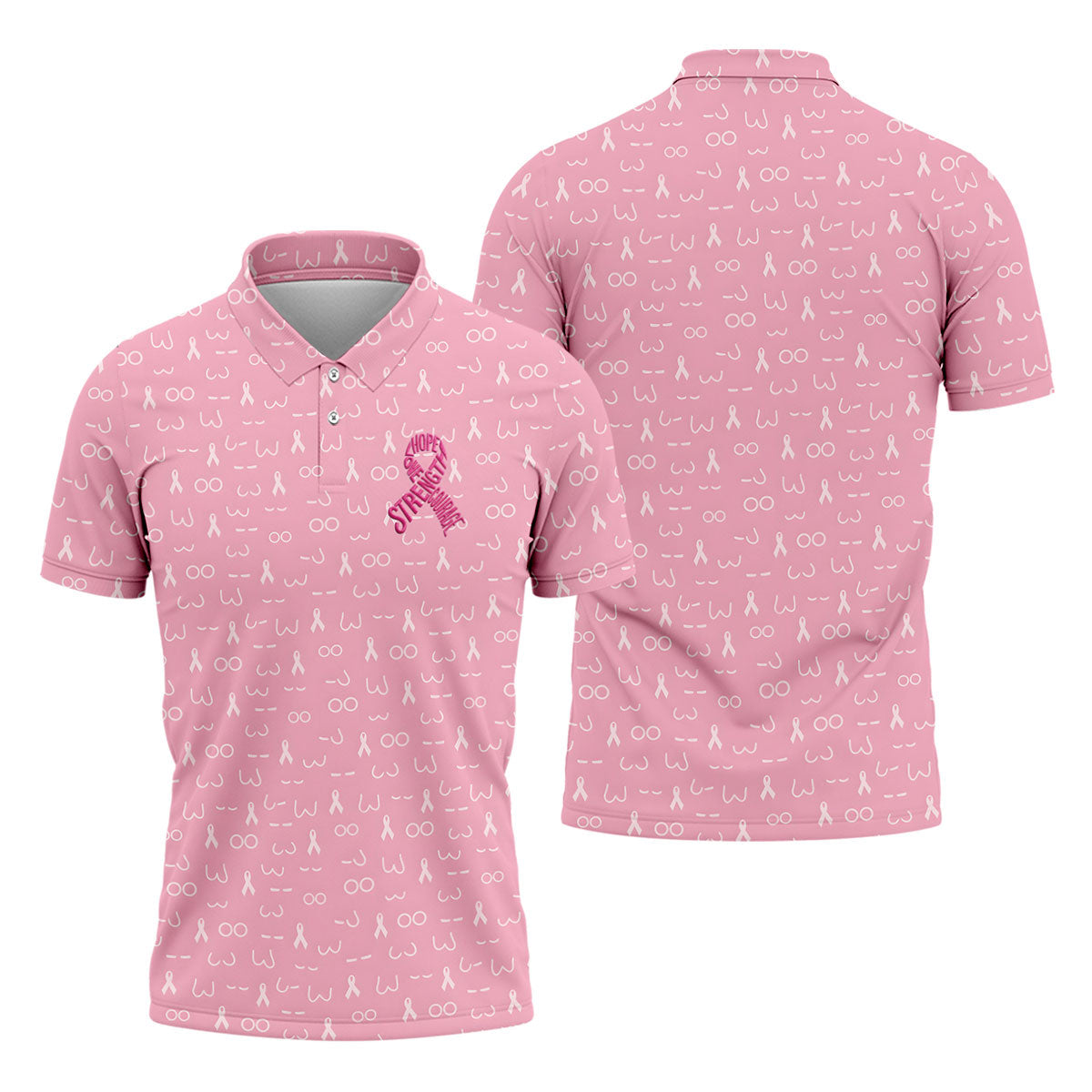 Hope Love Faith Strength Courage Breast Cancer Polo Shirt, Mens Golf Polo, Mens Golf Shirts