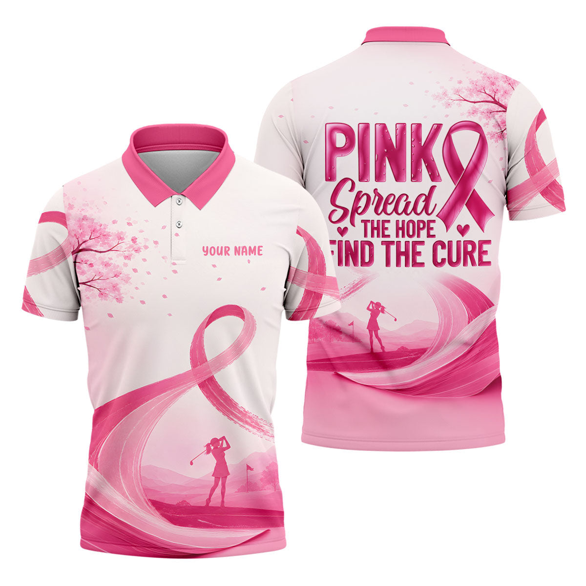 Custom Pink Spread Hope Find Cure Breast Cancer Golf Polo Shirt, Mens Golf Polo, Mens Polo Shirts