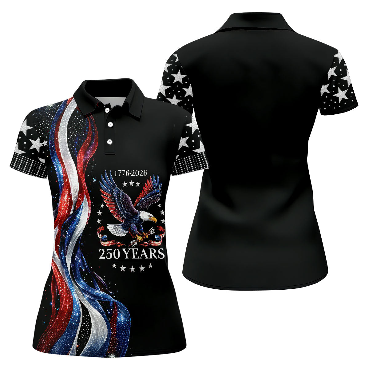 USA 250th Anniversary Bald Eagle Galaxy Art Golf Shirt, Patriotic 4th Of July Golf Shirt For Women