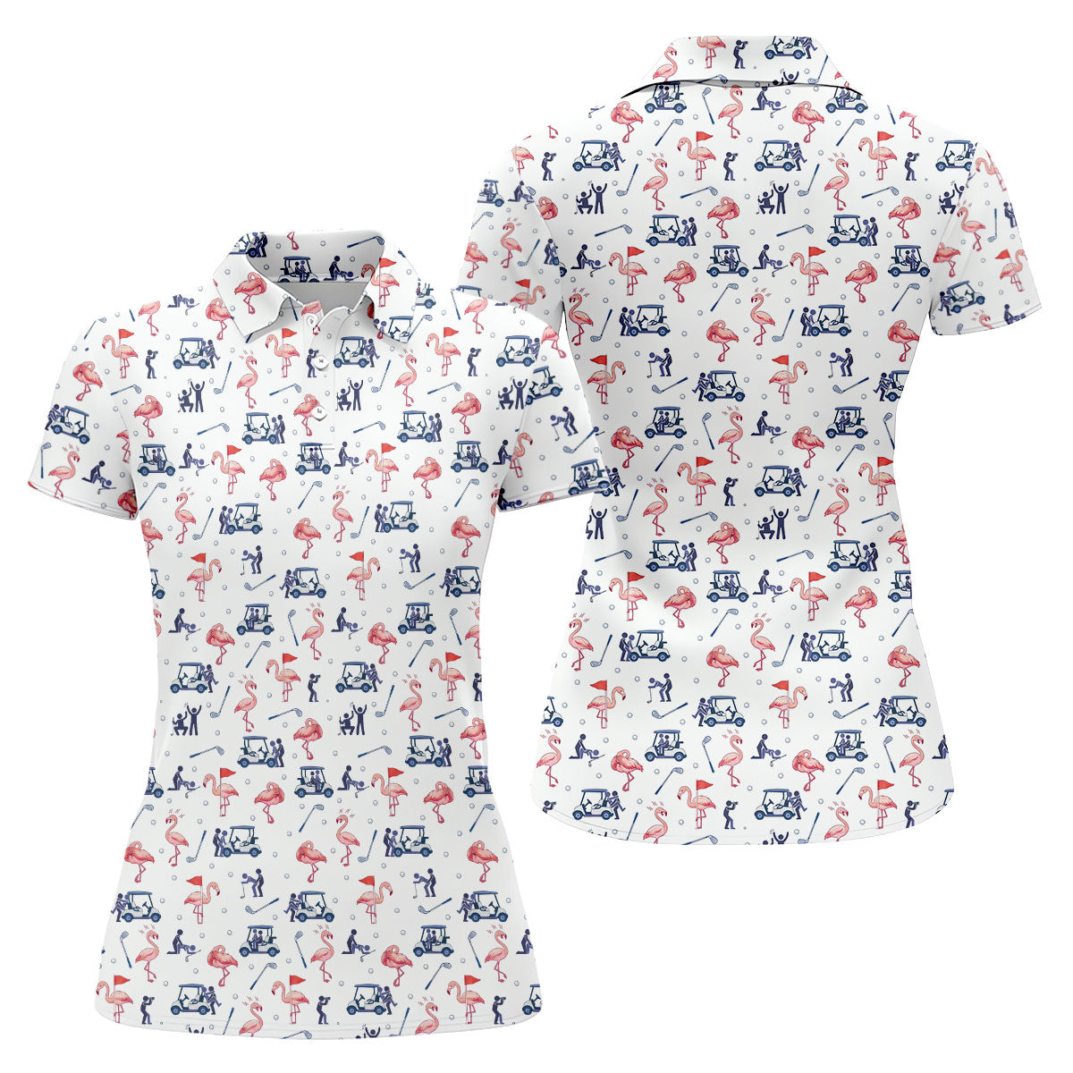 Flamingo Funny Golf Pattern Polo Shirt, Women's Golf Polo, Performance Golf Shirt