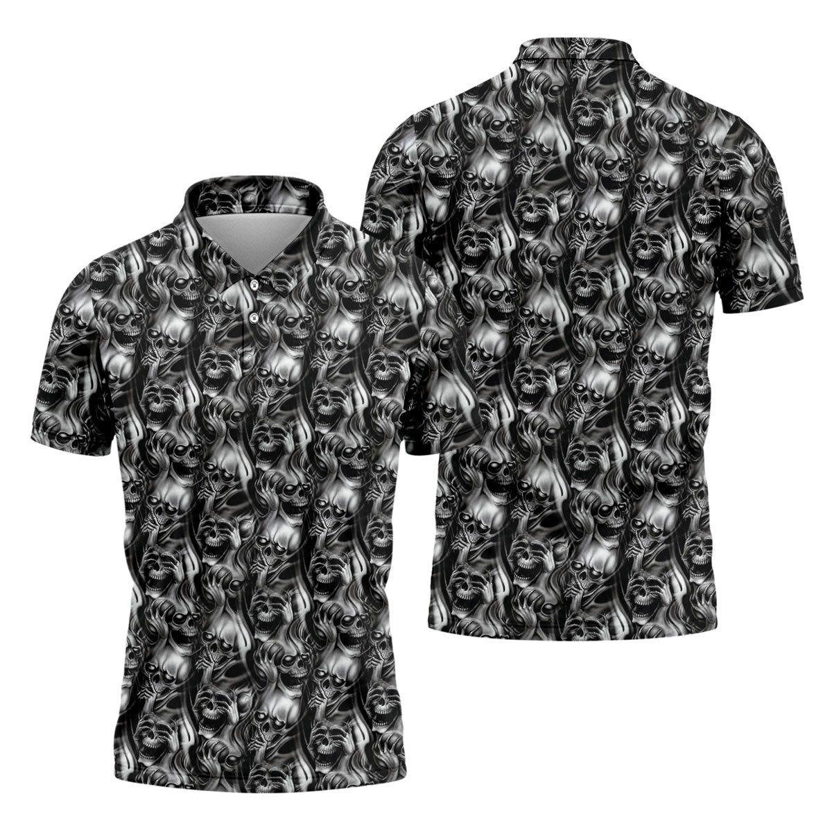 Dark Grim Reaper Skull Pattern Golf Polo Shirt, Mens Golf Polo, Golf Apparel For Men
