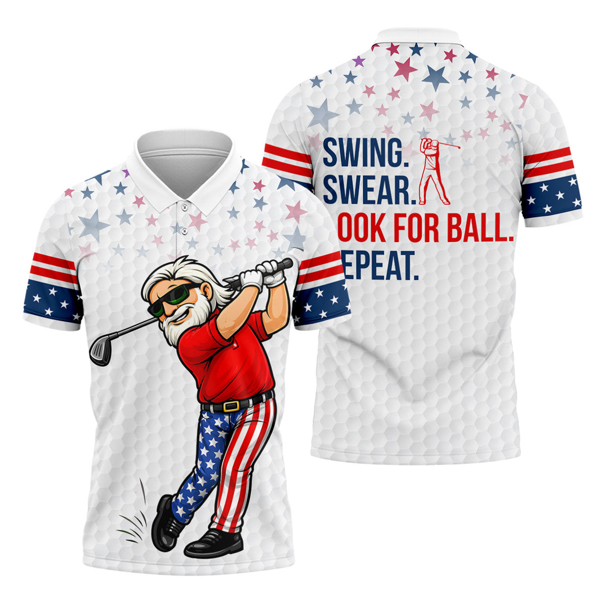 Swing Swear Look For Ball Repeat 250 Years Patriotic 4th Of July Funny Golf Shirts For Men