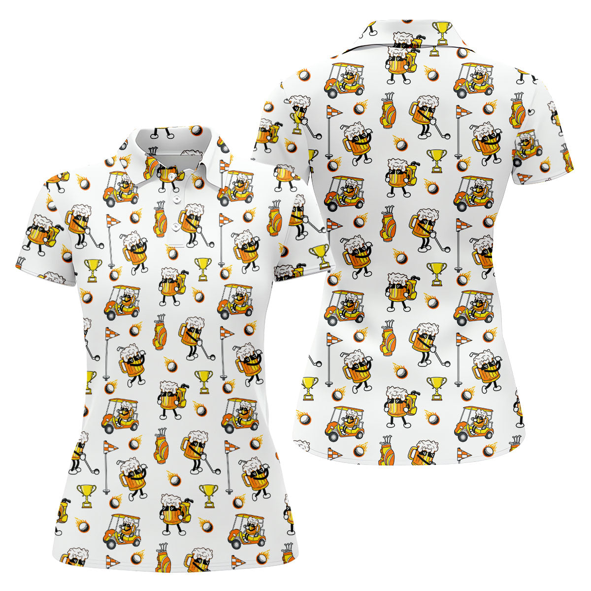Funny Beer Mug Golfer Pattern Golf Polo Shirt, Women’s Golf Polo, Golf Shirts For Women