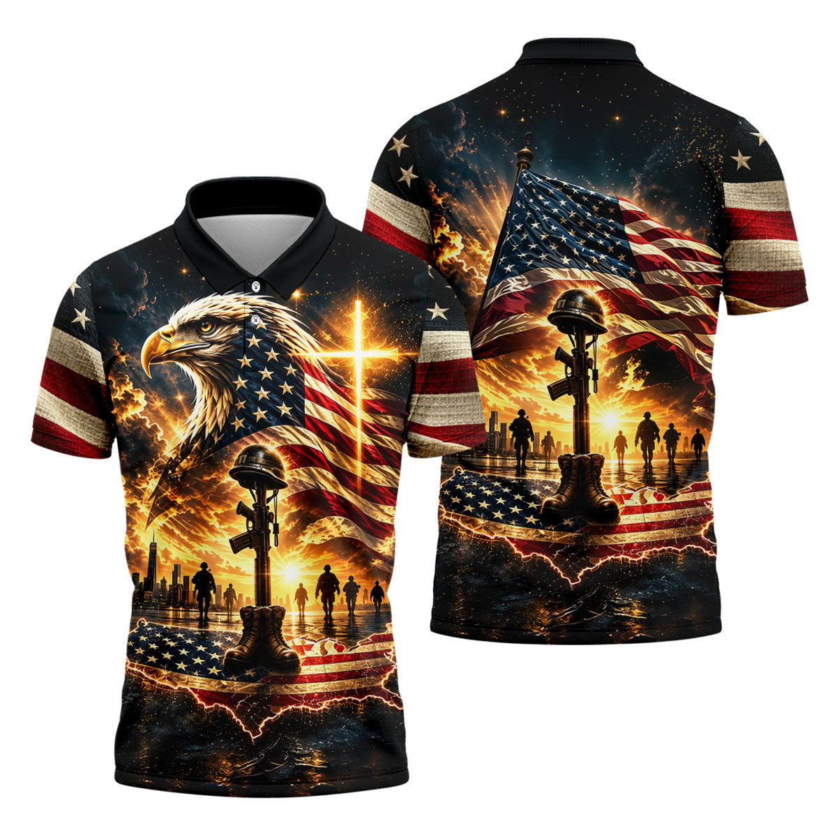 Eagle Cross Soldier Memorial Golf Polo Shirt, Veterans Day Shirt, Mens Golf Shirts
