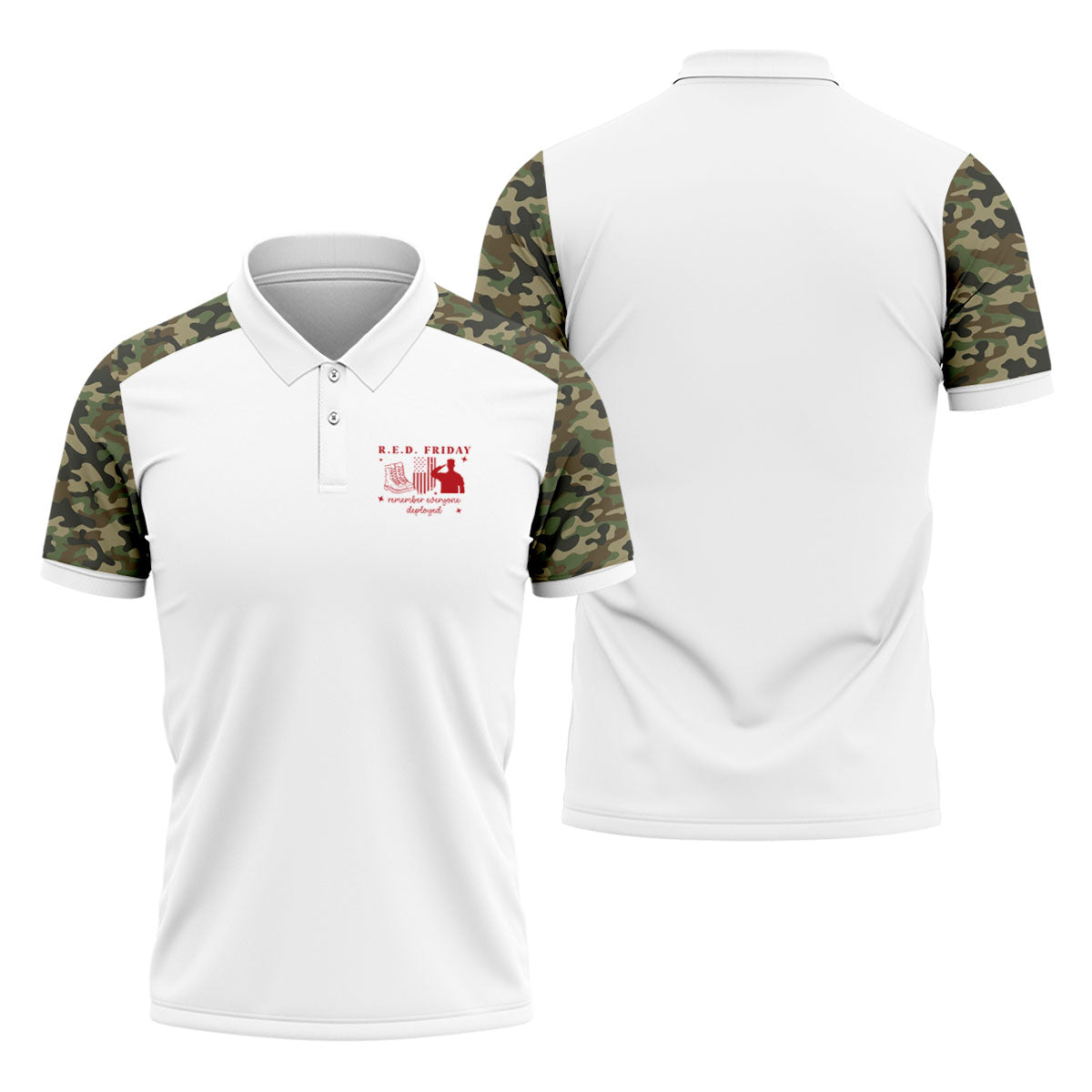 RED Friday Camo White Patriotic 4th Of July Golf Shirt, 250th Anniversary Golf Shirts For Men