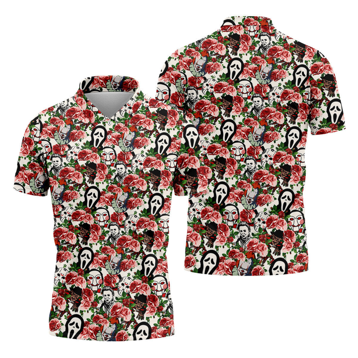 Rose Horror Character Collage Halloween Golf Shirt, Mens Golf Shirts, Golf Apparel For Men