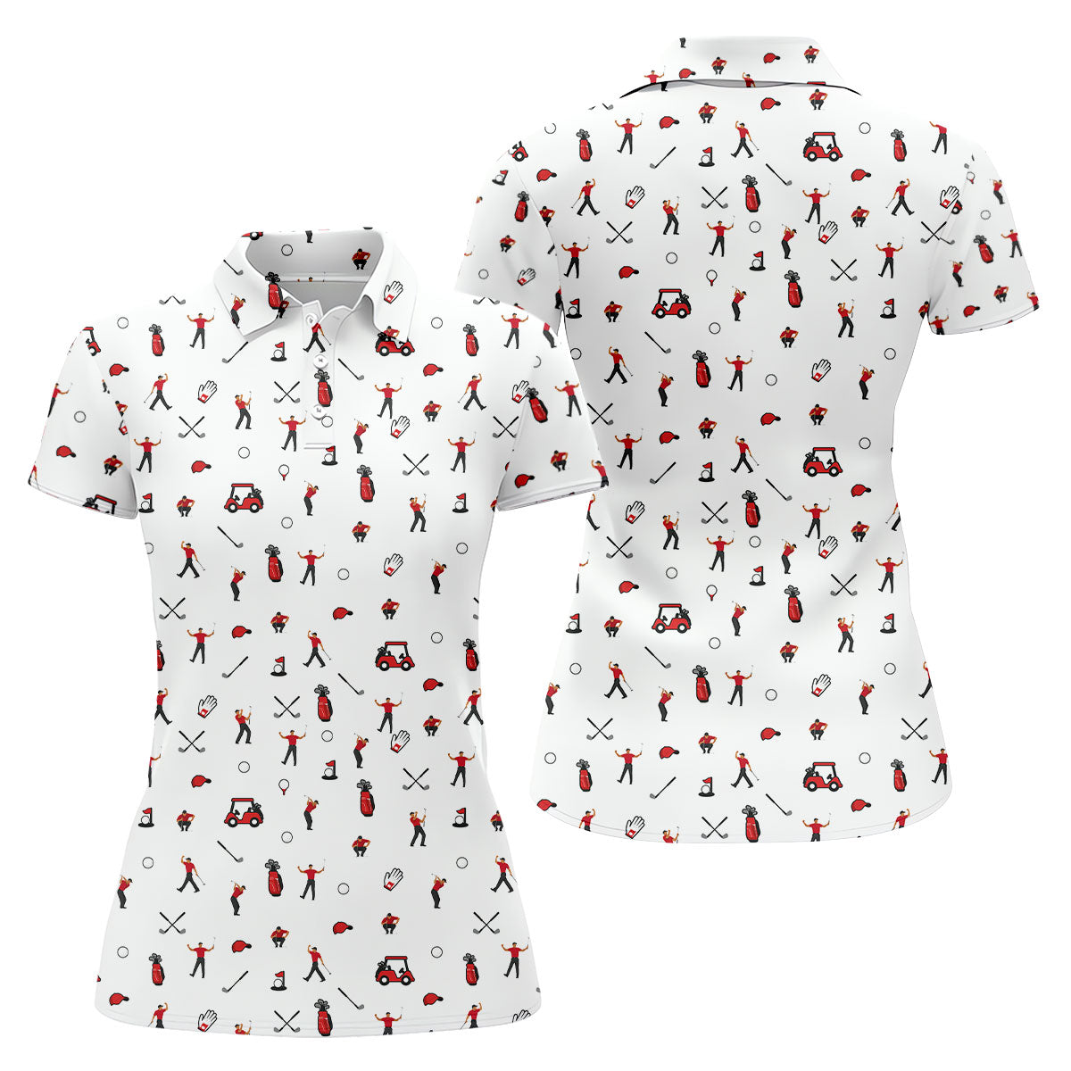 Golf Player Pattern Polo Shirt, Women's Golf Tops, Ladies Golf Shirt