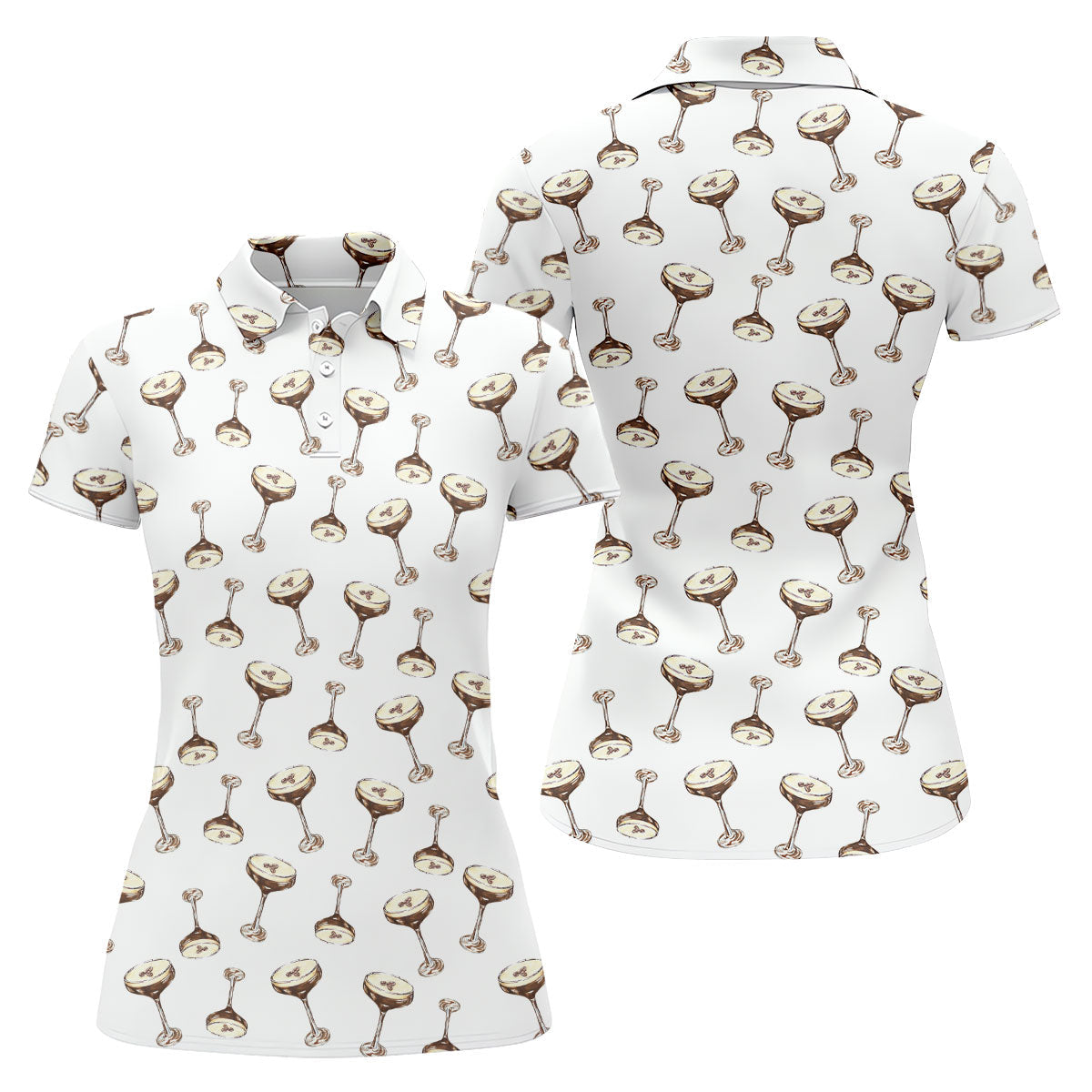 Expresso Martini Doodle Seamless Pattern Hawaiian Golf Shirt, Women's Golf Tops