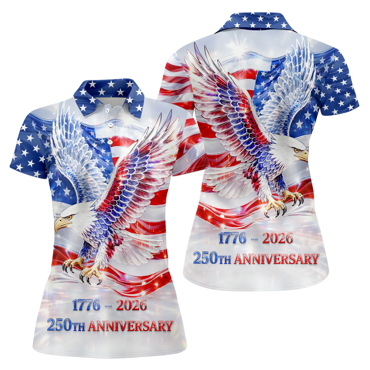 Bold Eagle American Flag Golf Shirt, Patriotic 4th Of July 250 Years Golf Shirt For Women