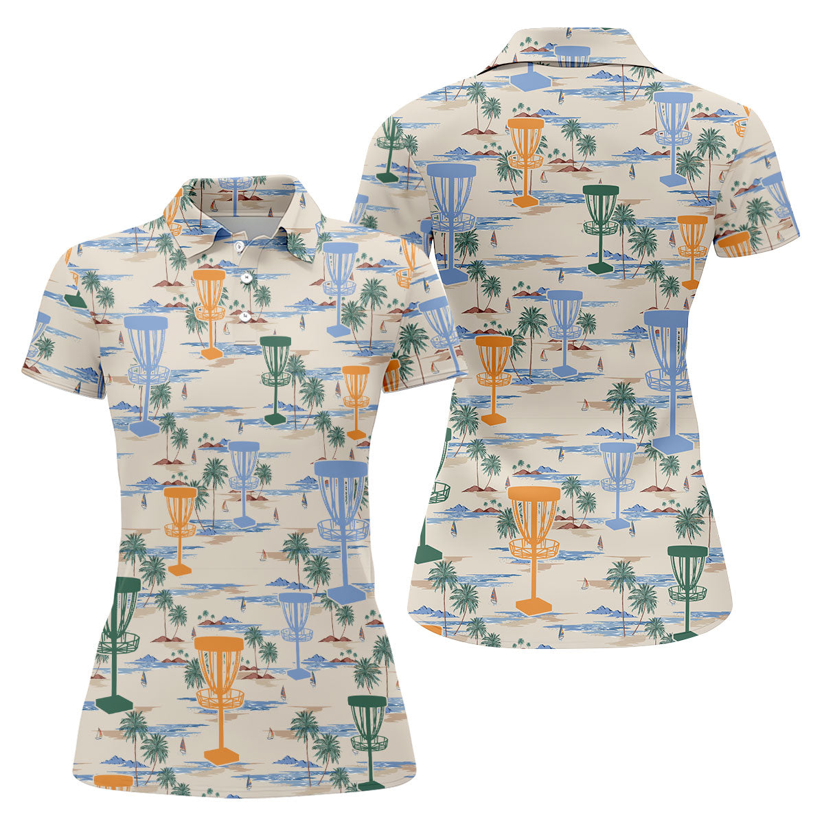 Beach Disc Golf Basket Pattern Polo Shirt, Golf Shirts For Women, Women’s Golf Polo