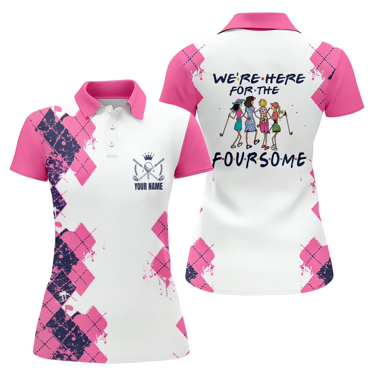 Personalized Pink Paint Splash Golf Shirt, Women's Golf Tops, Golf Shirts For Women