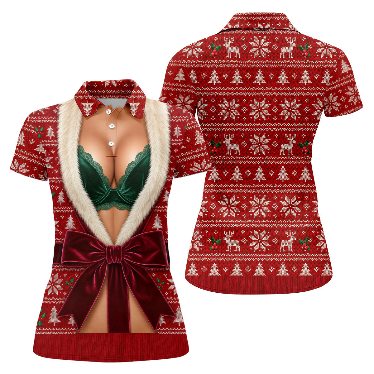 Funny Festive Christmas Costume Polo Shirt, Women’s Golf Polo, Golf Tops For Women