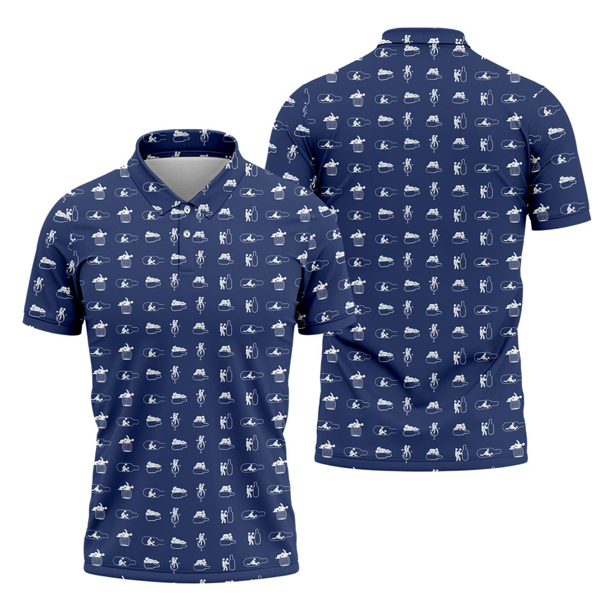 Navy Funny Adult Drinking Pattern Golf Polo Shirt, Men's Golf Shirt, Mens Golf Shirts