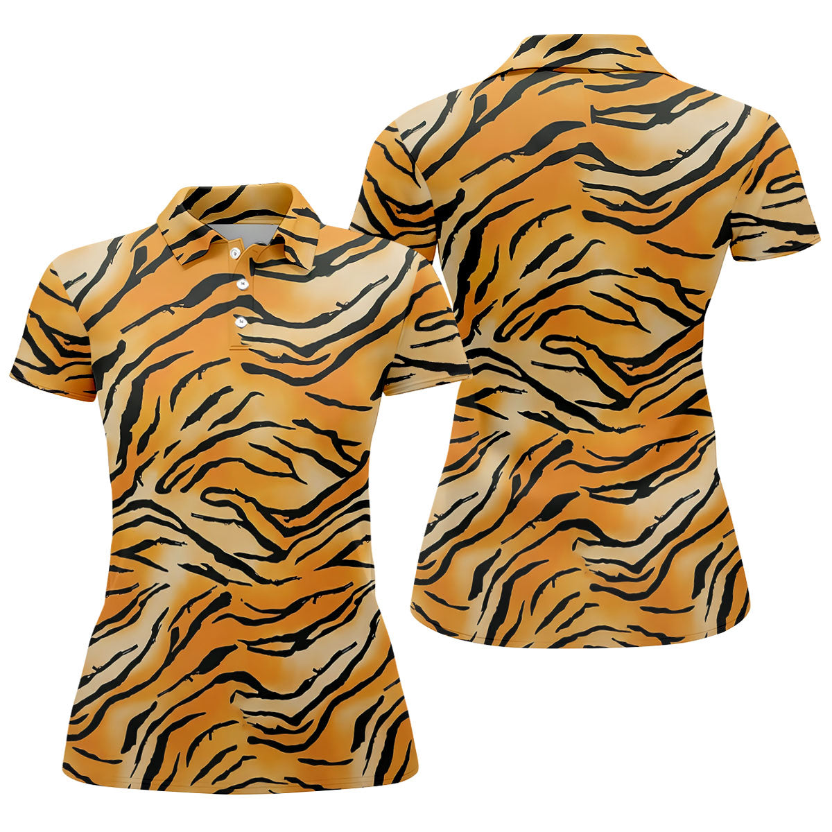 Tiger Stripe Pattern Hawaiian Golf Shirt, Fun Women's Golf Shirts, Ladies Golf Shirts