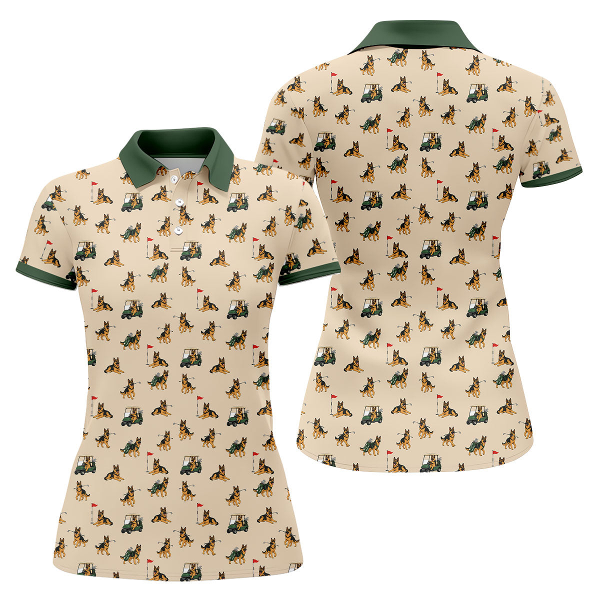 German Shepherd Golf Pattern Polo Shirt, Golf Shirts For Women, Women's Golf Apparel