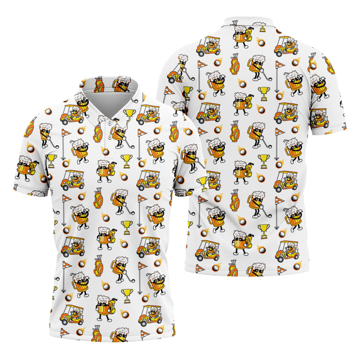 Funny Beer Mug Golfer Pattern Golf Polo Shirt, Mens Golf Polo, Golf Apparel For Men