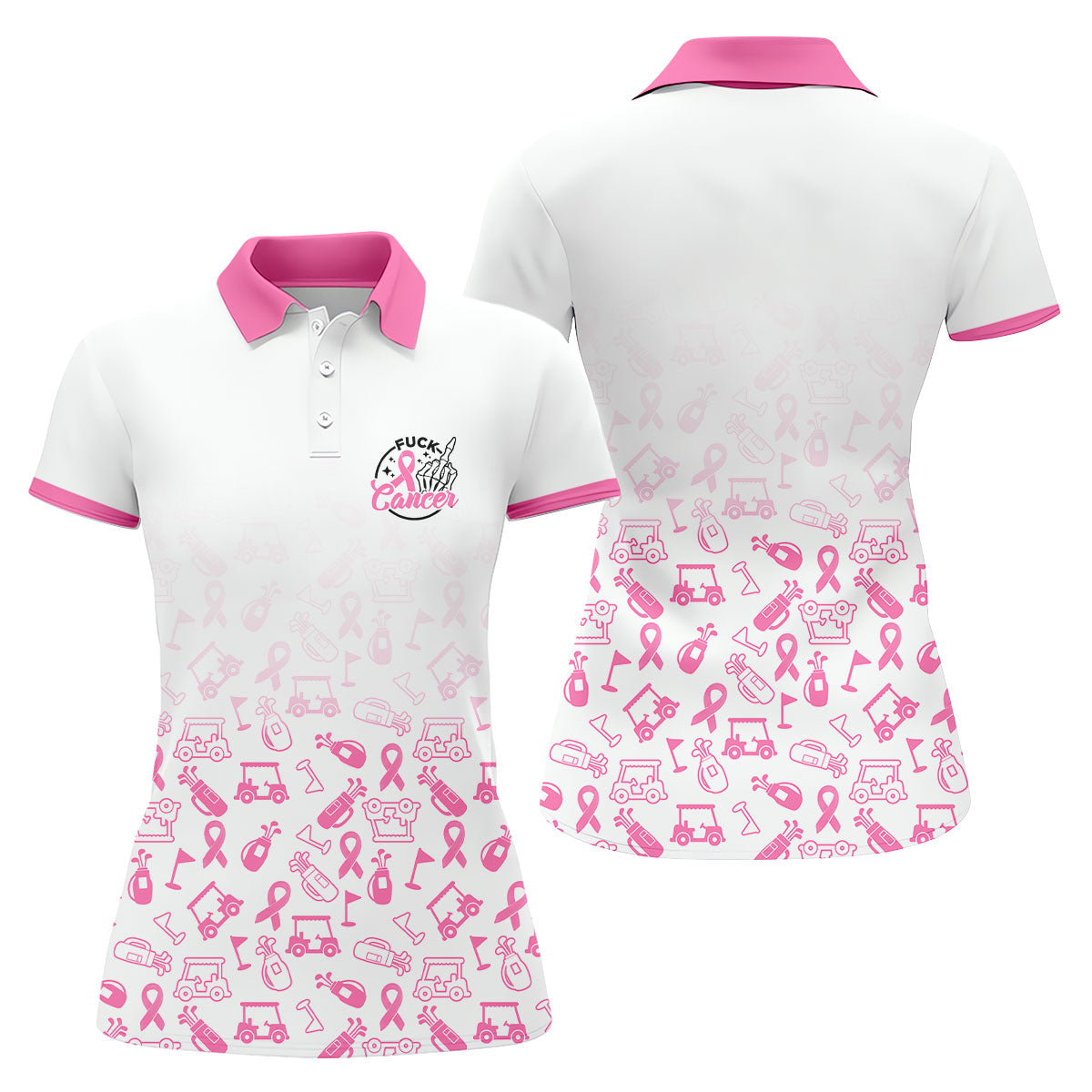 Fuck Cancer Pink Ribbon Breast Cancer Polo Shirt, Ladies Golf Top, Women’s Golf Apparel