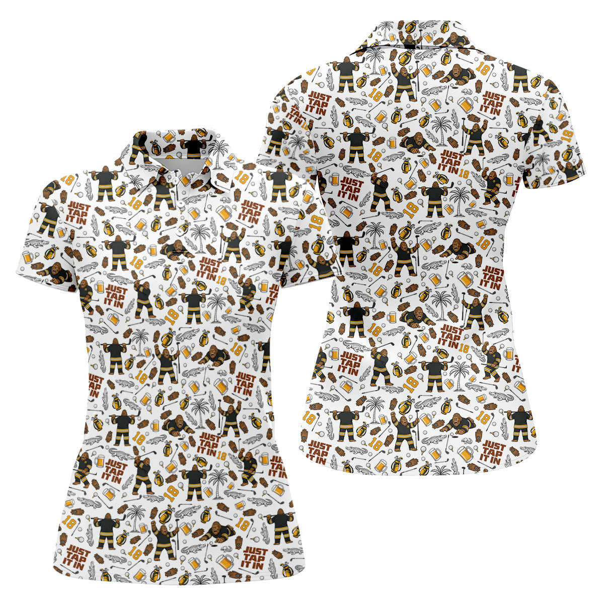 Funny Just Tap It In Bigfoot Golf Polo Shirt, Hawaiian Golf Shirt, Women's Golf Tops