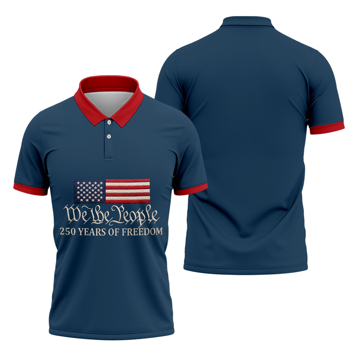 We The People 250 Years American Flag Golf Shirt, Patriotic 4th Of July Golf Shirts For Men