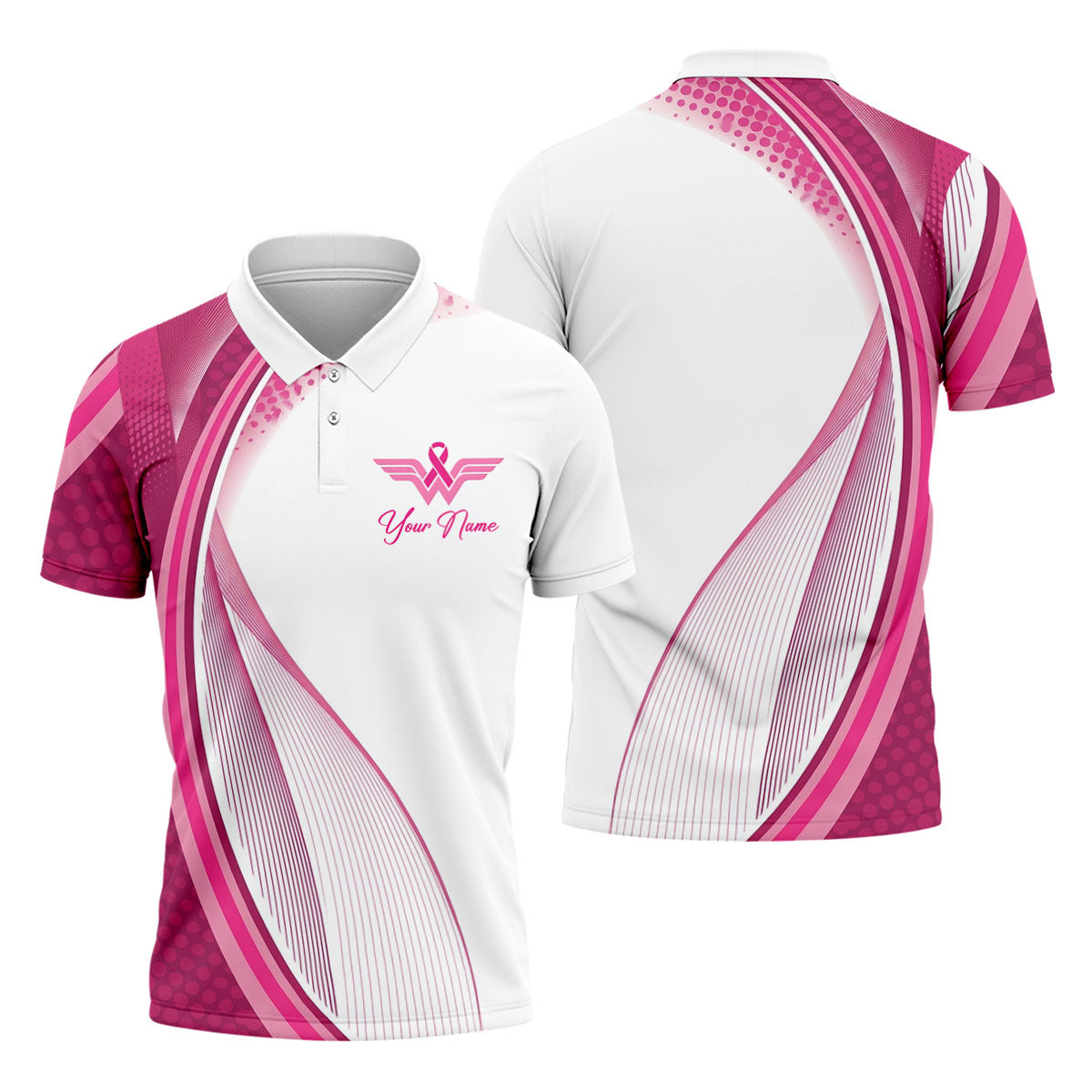 Custom Pink Ribbon Breast Cancer Golf Polo Shirt, Men's Golf Shirt, Printed Golf Shirts