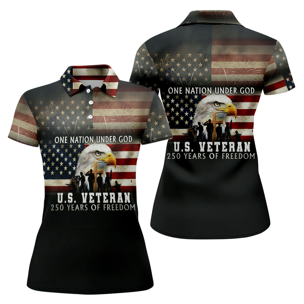 One Nation Under God US Veteran 250 Years Of Freedom Patriotic Golf Shirt, Golf Shirt For Women