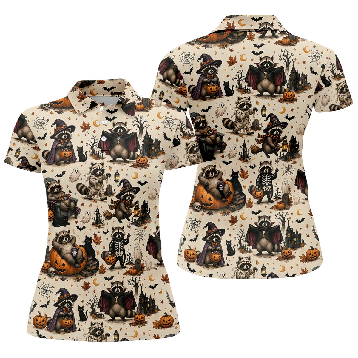 Jimothy Raccoon Costume Halloween Golf Polo Shirt, Golf Tops For Women, Women's Golf Polo