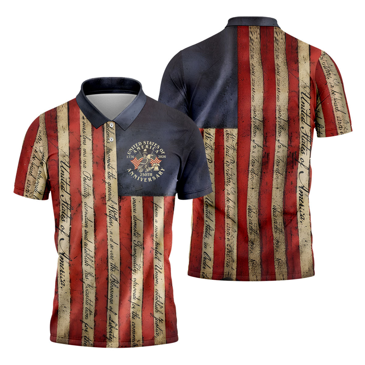 USA 250th Anniversary Distressed Flag Patriotic Golf Shirt, 4th Of July Golf Shirts For Men