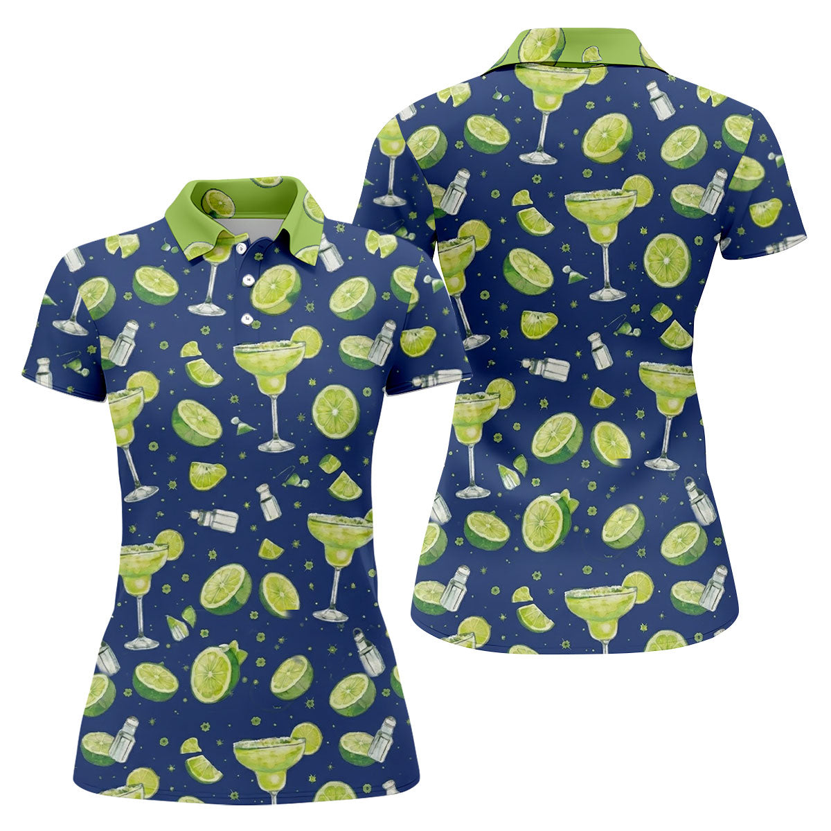 Margarita Cocktail Golf Shirt, Tropical Lime Drink Pattern, Golf Shirt For Women