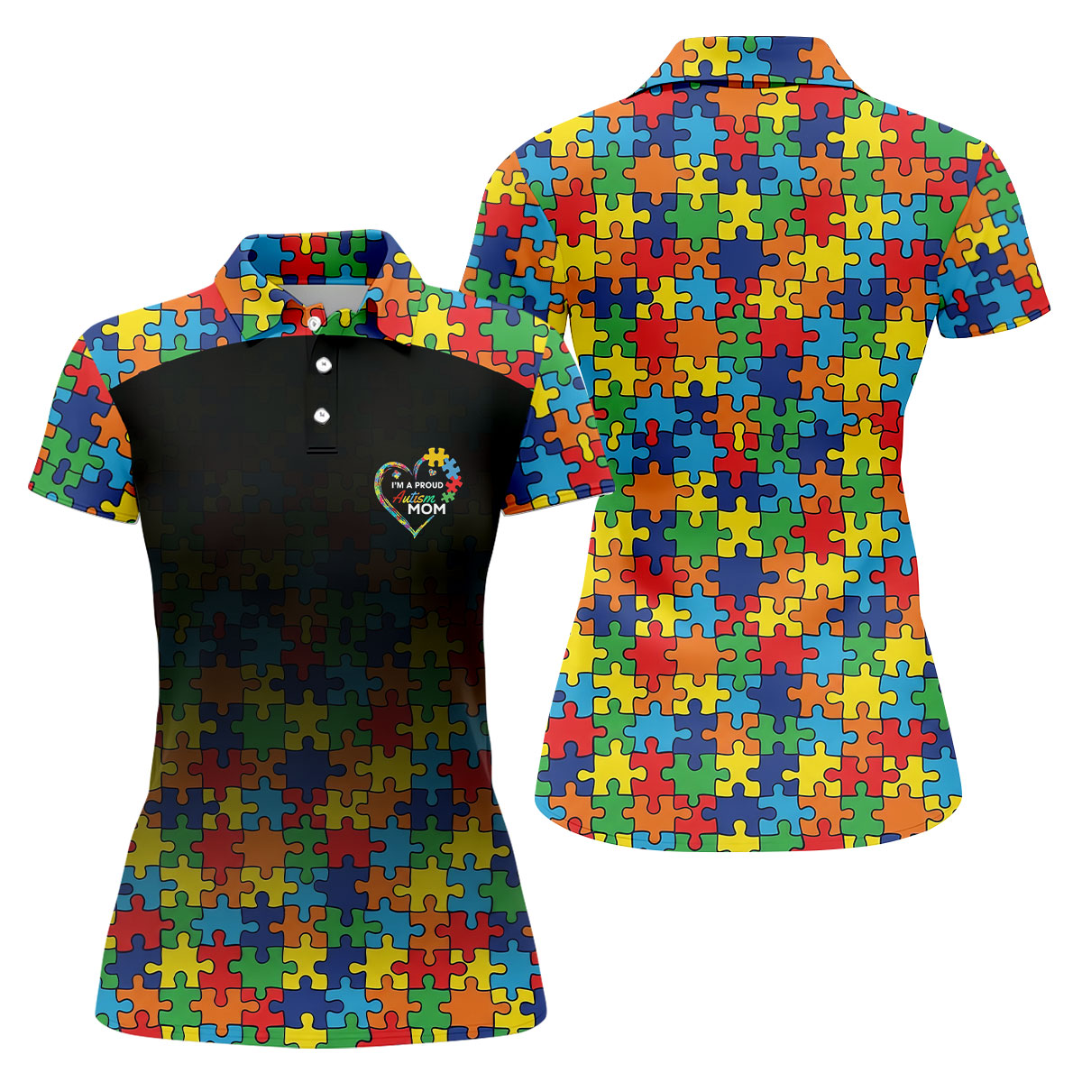 I'm A Proud Autism Mom Autism Awareness Puzzle Pattern Black Fade Women's Golf Tops, Golf Gifts For Mom