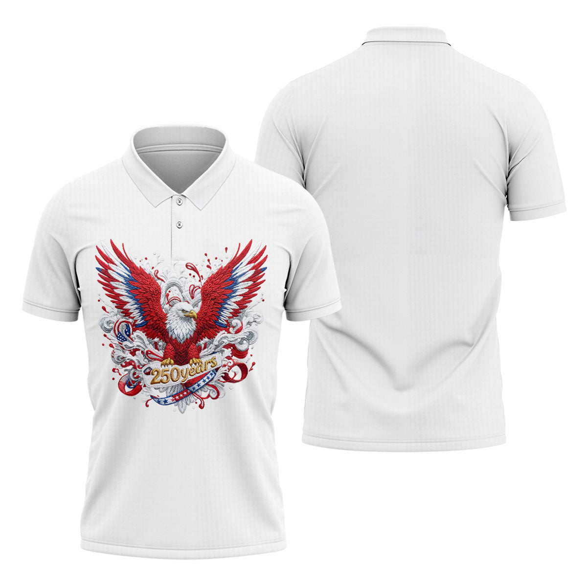 US Bald Eagle Embroidery Effect Patriotic Golf Shirt, 4th Of July Golf Shirt, 250th Anniversary Polo Shirts For Men