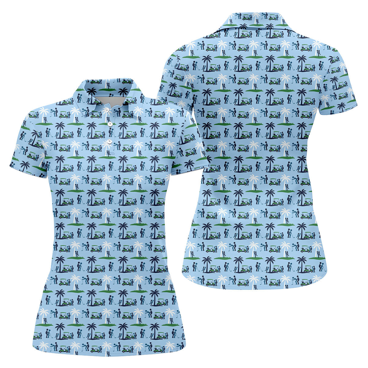 Funny Golf Cart Couple Pattern Women's Golf Tops, Golf Tops For Women, Women’s Golf Apparel