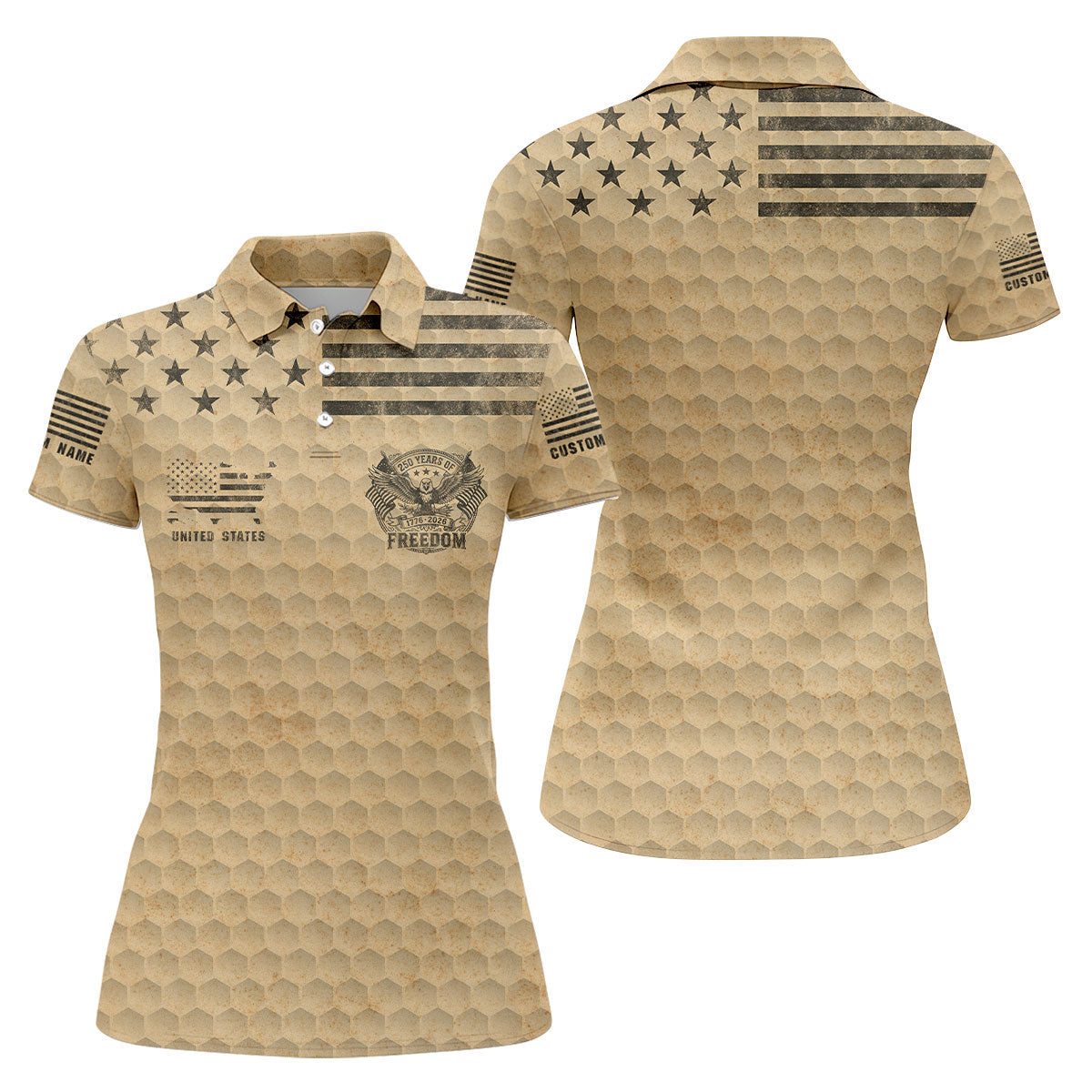 250 Years Of Freedom Distressed Golf Ball Pattern Patriotic Golf Shirt, 4th Of July Golf Shirt For Women